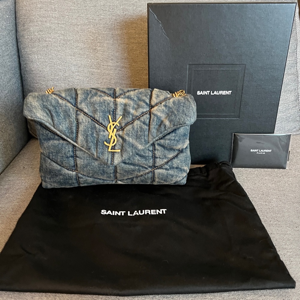 YSL Saint Laurent Toy/Mini Loulou Denim Puffer